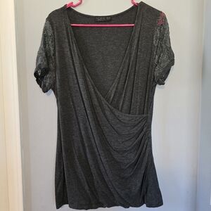 Gray Lace Sleeve Top